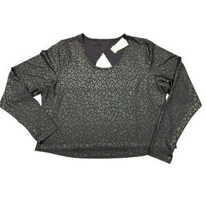 Livi Lane Bryant Workout Top 26/28 4X Cutout Long Sleeve Black Leopard Active